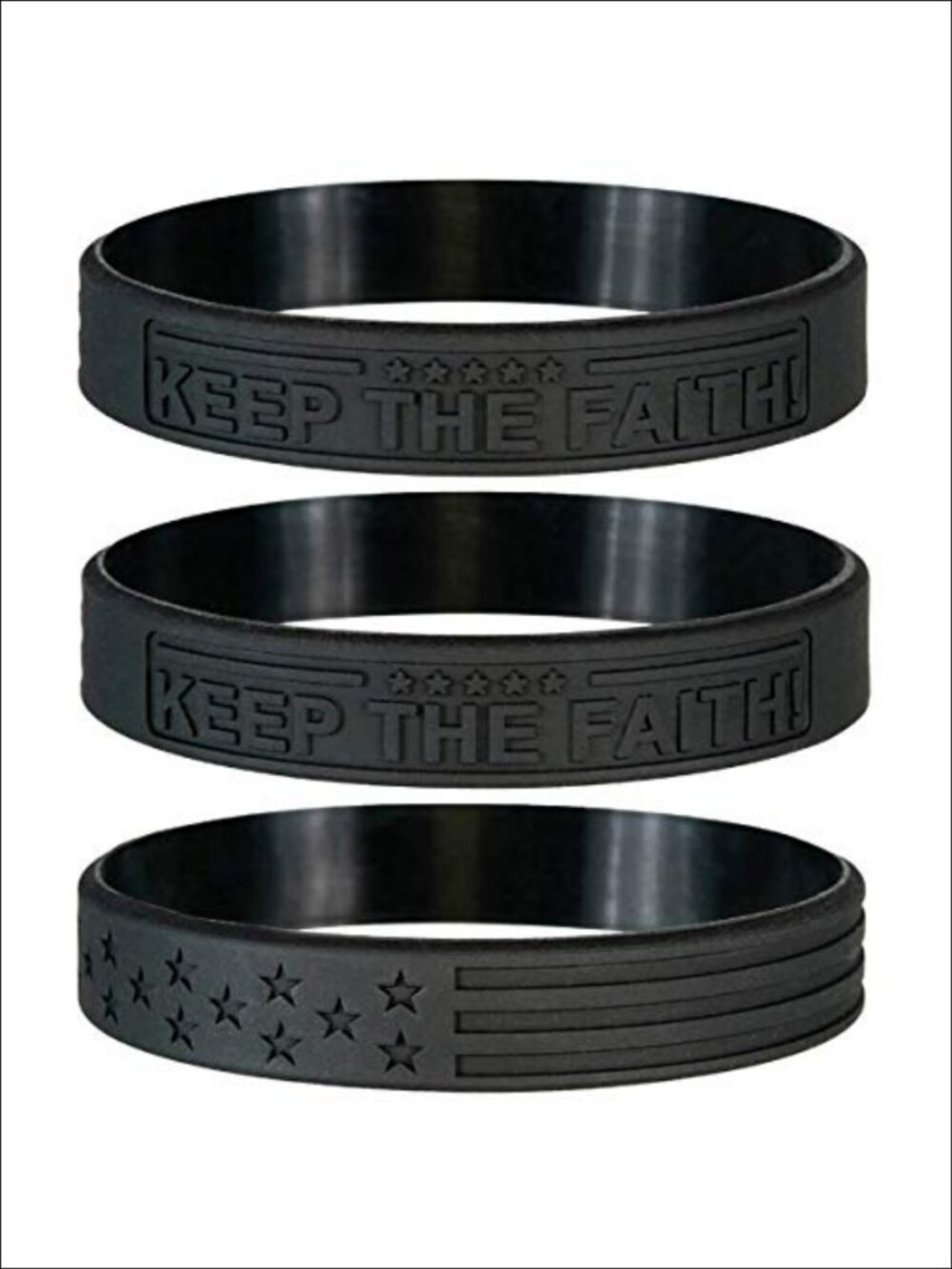 Faith & American Flag Silicone Bracelet Set 3 Pack Unisex Wristbands
